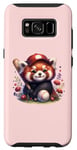 Coque pour Galaxy S8 Joli baseball jouant un panda rouge sur un rose