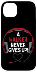 Coque pour iPhone 14 Plus Casque personnalisé avec citation de jeu « A Walker Never Gives Up »