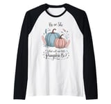 He or She What Will Our Little Pumpkin Be Halloween Gender Raglan Baseball Tee