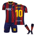 Barcelona Hemmaströja Barn Pojkar Messi #10 Fotbollströja Set Shorts Med Strumpor 2020-2021 #24