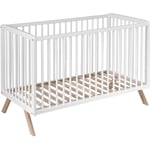 Baby Fox - Lit bébé en bois massif blanc avec sommier réglable en hauteur 60x120