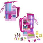 Polly Pocket Barbie Dreamhouse Compact, Dollhouse Playset with 3 Micro Dolls, 1 Puppy, 11 Accessories, Elevator & Pool, HWP11