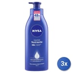 3x Nivea Body Cream Nourishing Pump 500 Ml