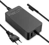 Chargeur Surface Pro, 65W 15V 4A Chargeur Pour Microsoft Surface Pro 8/7/6/5/4/3/X, Surface Laptop 4/3/2/1, Surface Book 1/2 & Surface Go 1/2, Chargeur Tablette Windows 1796 1800 Avec Port Usb