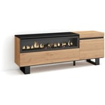 Meuble tv, Banc Télé, Grand espace de Rangement, 150x57x35cm, Pour les tv jusqu'à 65', Cheminée électrique, Design industriel, Style moderne, Chêne