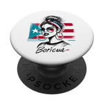 Boricua Girl Hair Bun Bandana Porto Rico Flag Cool Fun PopSockets PopGrip Interchangeable