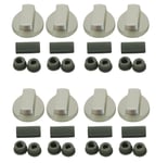 8 X UNIVERSAL Chrome Oven Knob Silver Gas Hob Cooker Control Knobs + Adaptors