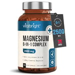 Magnesium Glycinate 6-in-1 Complex 2500mg, 485mg Elemental Magnesium Supplements High Strength, With Zinc, Vitamin D3 & B6, Chelated Magnesium Tablets Citrate, Bisglycinate, Malate, Made VitaBright UK