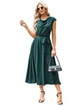 GRACE KARIN Robe pour Femme pour Les Occasions Formelles Col Châle Manches Papillon Fente Latérale Robe de Soirée Fluide avec Ceinture Vert-Bleu M