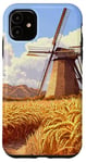 iPhone 11 Wheat Fields With Windmills Landscape Vintage Graphic Case