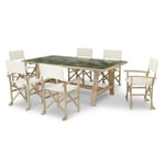 Set de repas jardin table céramique verte 205x105 + 6 chaises ecru réalisateur - Bisbal