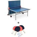 Sweeek - Table de ping pong indoor bleue - table pliable avec 4 raquettes et 6 balles. pour utilisation intérieure. sport tennis de table