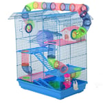 Pawhut - Cage pour Hamster Souris Petit Animaux Rongeur avec Tunnel Mangeoire Roue Jouet 47 x 30 x 59 cm cm Bleu