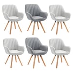 MEUBLE COSY Lot de 6 Chaise Salle à Manger Scandinave Fauteuil Coiffeuse Siège Pivotant avec Accoudoirs pour Chambre Salon Cuisine Bureau, Rembourré en Tissu Pieds en Bois Massif, Multicolore