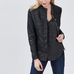 LH - blouson simili cuir ajusté à col rond noir femme