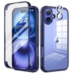 seacosmo for iPhone 16 Plus Case, Full-Body Shockproof Case [Built-in Glass Screen Protector] [Camera Lens Protector] 360° Front and Back Cover for iPhone 16 Plus 6.7 Inch - Blue/Clear