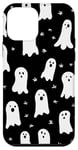 iPhone 12 mini White Cute Ghost Pattern with Black Background for Halloween Case