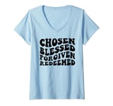 Womens Chosen Blessed Forgiven Redeemed Thankful Grateful Love V-Neck T-Shirt