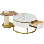 Aufun - Table basse blanche avec fonction nesting - Design polyvalent, aspect marbre, surface en verre, cadre brillant, pivotante à 360°, Ronde,