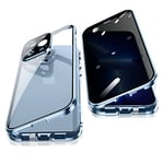 Jonwelsy Anti Peeping Coque pour iPhone 13 Pro (6,1"), 360 Degrés Protection Housse, Privacy Verre trempé Anti Espion Case Cover, d'adsorption Magnétique Bumper Métal Frame Etui pour 13 Pro (Bleu)