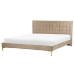 Lit Double Glamour avec Sommier 160 x 200 cm en Velours Tapissé Taupe Limoux