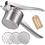 Potato Ricer, Sopito 15oz Stainless Steel Potato Masher with 3 Interchangeable Discs, Heavy Duty Food Press for Smooth Mashed Potatoes