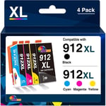 912xL Lot de Cartouches d'encre compatibles avec HP 912 HP 912xL Multipack pour HP OfficeJet Pro 8010 8020 8022 8012 8014 HP Officejet Pro 8022e 8024e 8020e 8025e(Noir, Magenta, Jaune, Cyan)