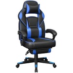 SONGMICS Fauteuil de Bureau, Chaise Gaming, Réglable, Repose-Pieds Télescopique, Mécanisme à Bascule, Appui-tête, Support Lombaire, Charge 150 kg, Noir d'encre et Bleu Ciel OBG073B04