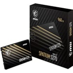 MSI SPATIUM S270 SATA 2.5" 960GB - Disque SSD Interne 960 Go, SATA III 6 GB/s, 2,5", Lecture 500 MB/s & Écriture 450 MB/s, 3D NAND, Sécurité des Données Intégrée, Center, 500 TBW, Garantie 5 Ans