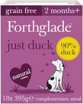 Forthglade Complementary Wet Dog Food (18 x 395g Trays) - Just Duck with Vegetables, 90% Duck, Grain Free Stomach Sensitive Dog Food with Natural Ingredients, Hypoallergenic Dog Food