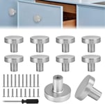 10 Pièces Boutons de Tiroir 30mm Poignées de Meubles Argent Boutons de Porte Rond en Alliage d'aluminium Poignee de Porte avec 20 Pcs Vis, tournevis pour Placard Armoire Cuisine