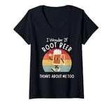 Womens I Wonder If Root Beer Think About Me Too Retro Vintage V-Neck T-Shirt