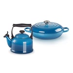 LE CREUSET Signature Enamelled Cast Iron Shallow Casserole Dish With Lid + Le Creuset Traditional Stove-Top Kettle with Whistle, Suitable for All Hob Types Including Induction and Cast Iron