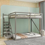 Lit enfant lit mezzanine 140x200 cm, avec échelle de sécurité, lit superposé, en bois, gris