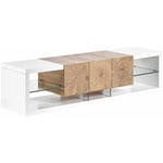 Meuble tv Buffet Design Effet Bois Clair et Blanc avec 3 Tiroirs Cubes Spacieux Pratique et Tendance pour Intérieur Ultra Moderne Beliani