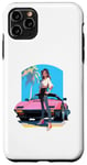 Coque pour iPhone 11 Pro Max Fille de style anime et manga devant une voiture de sport rose