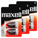 6 X Maxell Taille C Piles Zinc R14 MN1400 UM2 Bébé Bas / Constant Purge 0% Hg