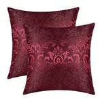 CaliTime Lot de 2 Housses de Coussin pour canapé, décoration d'intérieur, Motif Floral damassé Vintage Brillant et Contraste terne, 40 cm x 40 cm, Bordeaux