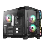 CIT Pro Cube Gaming PC Case mATX 3x ARGB Fans LED Strip Tempered Glass Panels