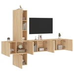 Tv-møbel til væg 5 dele konstrueret træ sonoma-eg