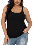 V FOR CITY Women Plus Size Camisole Adjustable Strap Tank Tops with Shelf Bra Cotton Basic Vest Solid Black 5X