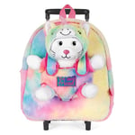 PERLETTI Sac à Dos Licorne Kawaii pour Fillette 3 4 5 6 Ans - Sac roulettes avec Peluche Chaton Chat Amovible Fille Enfant École Maternelle - Sac de Voyage Doux Multicolore (Sac à Dos avec roulettes)