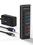 RSHTECH Aluminium Hub USB 3.0 Alimenté à 7 Ports avec Alimentation 36 W (12 V/3 A) 7 Ports USB Hub 3.0 avec Charge Rapide (4 Ports Transfert Données USB 3.0, 3 Ports Charge Rapide), RSH-A37