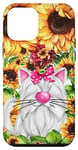 Coque pour iPhone 12 mini White Cat Watercolor Graphic For Cat Mom Sunflower Floral