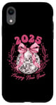 Coque pour iPhone XR Ruban rose boule disco du Nouvel An 2025 | Happy New Year Party