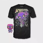 Set T-Shirt Spiderman Tg. L + Figurine FUNKO Pocket Pop Black Light 4 CM -