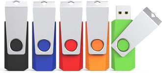 Clé USB 16Go 2.0 LED Lot de 5 Clef USB 2.0 16 Go 5 Pièces Cle USB Flash Drive 16 Giga Portable avec Pince en Métal à 360° Compatible avec PC (Noir Bleu Rouge Vert Orange)