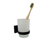 Black Toothbrush Holder with Glass Cup Wall Mounted Bathroom Accessory