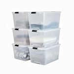 Iris Ohyama, Boite Rangement Plastique avec Couvercle, 45L, Lot de 6, Transparent, Clips de Fermeture, Poignée, Empilable, Portable, Solide & Durable, pour Dressing, Garage, Chambre, Bureau, TBH-45