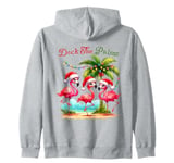 Christmas In July Summer Santa Deck The Palms Flamingo Funny Zip Hoodie